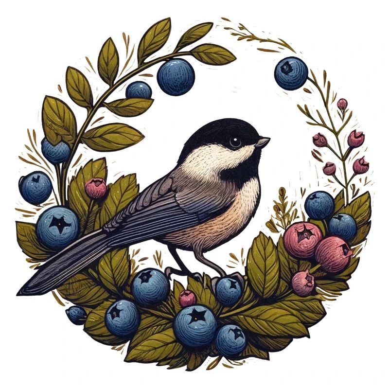 Blueberry Wreath Chickadee