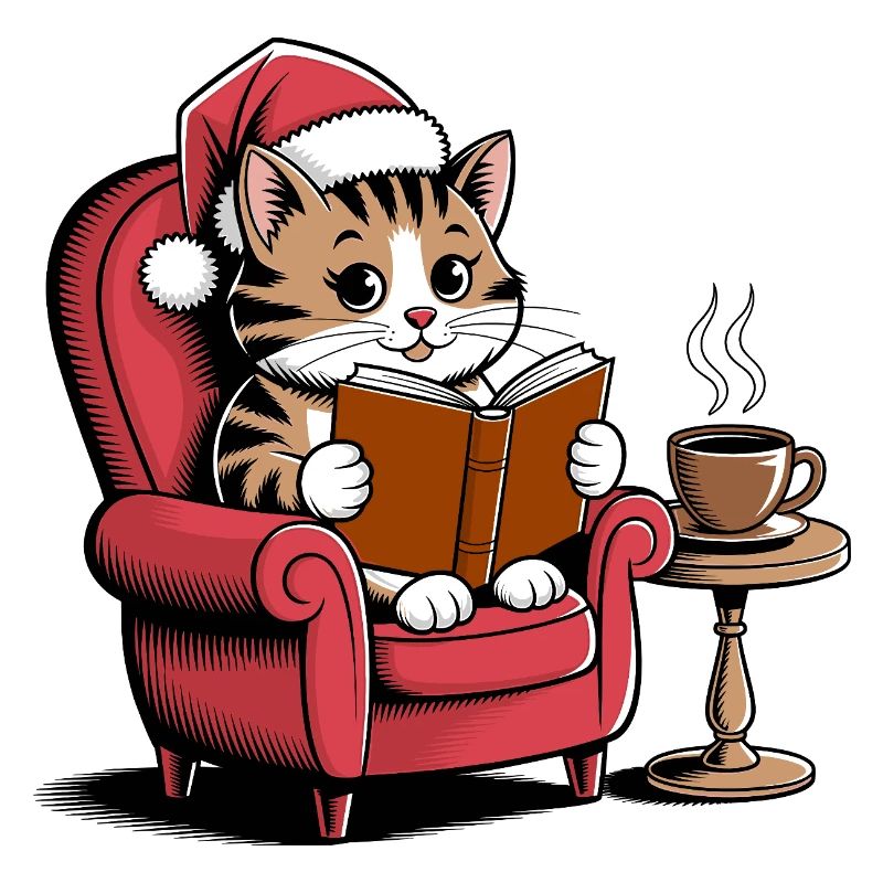  Weihnachts Katze die ein Buch liest -Cozy