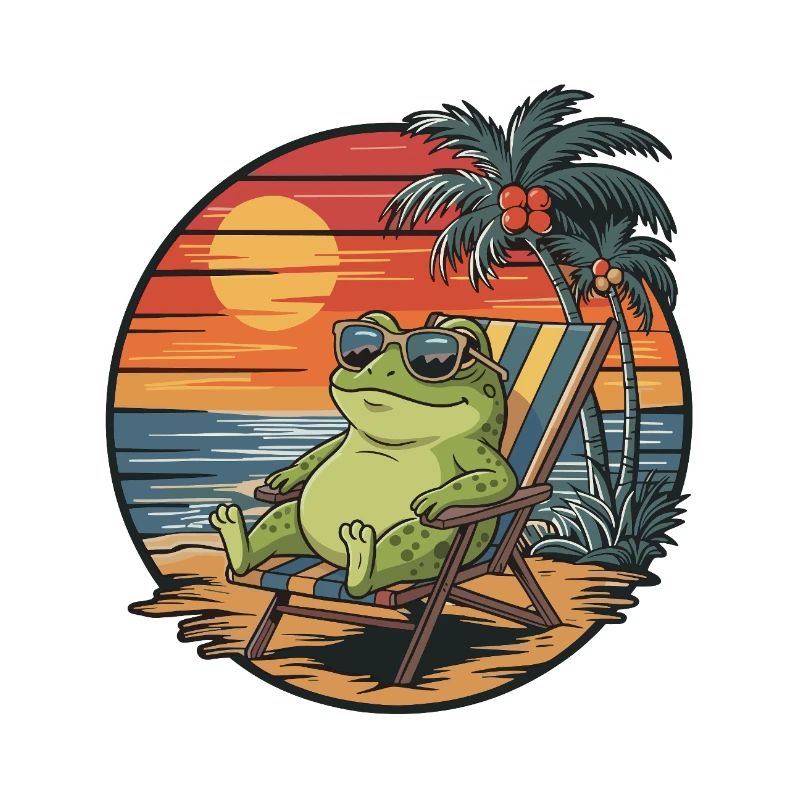 Funny Frog on Beach Summer Vacation Sunset