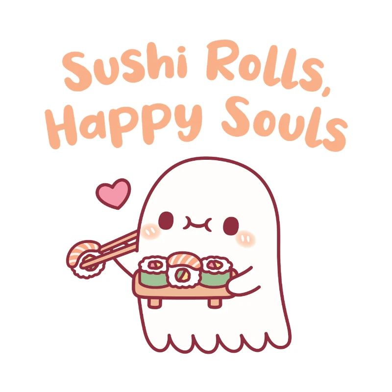 Mignons Ghost Sushi Rolls Âmes Heureuses Drôles
