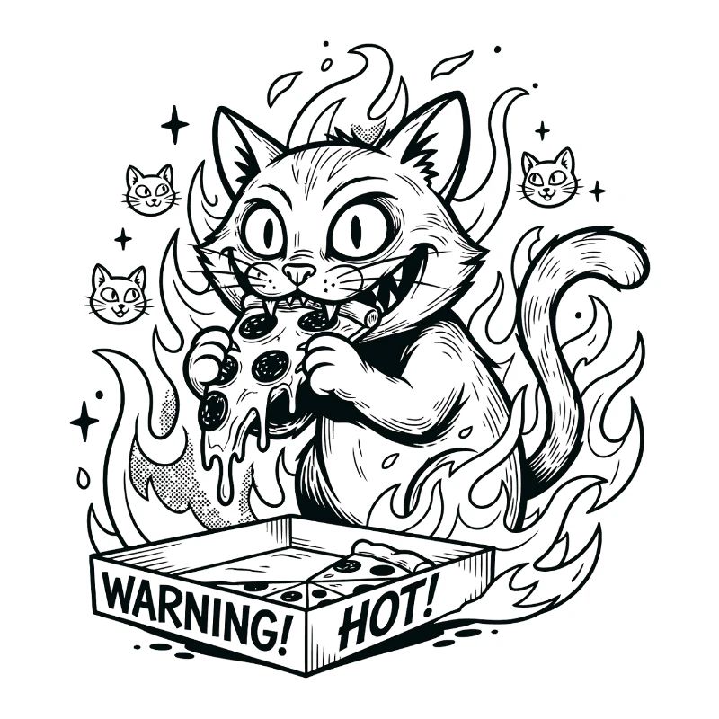 Flaming Cat in a Warning Box Pizza