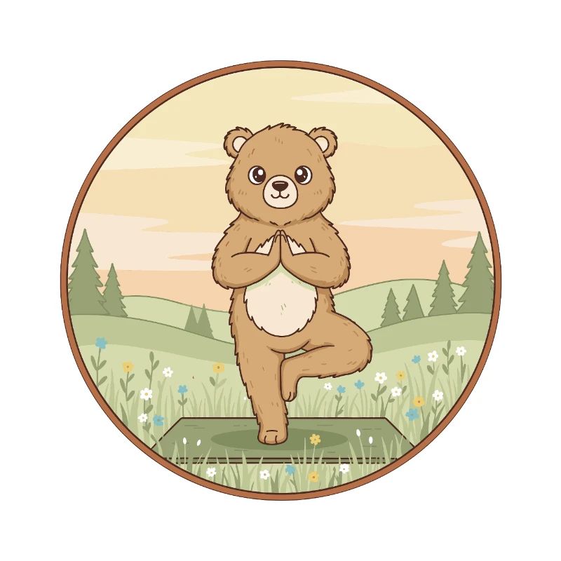 Yoga Bear Animal Doing Tree Pose Art