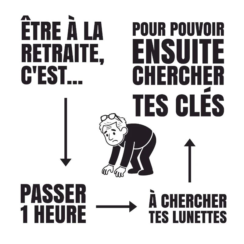 Im Ruhestand mit oder ohne Brille (schwarzer Text)