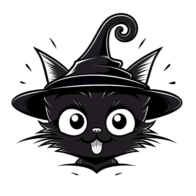 Sorcière Chat Noir avec Chapeau de Sorcière - Chat