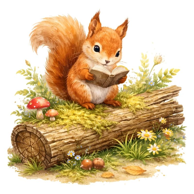 Squirrel Reading Book Illustration