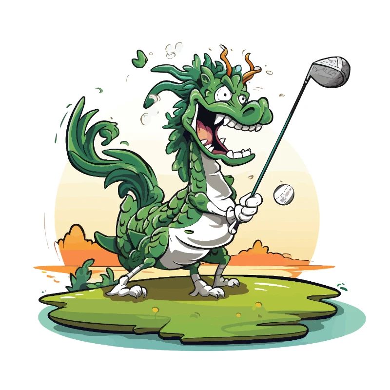 Golfender Drache am Tee