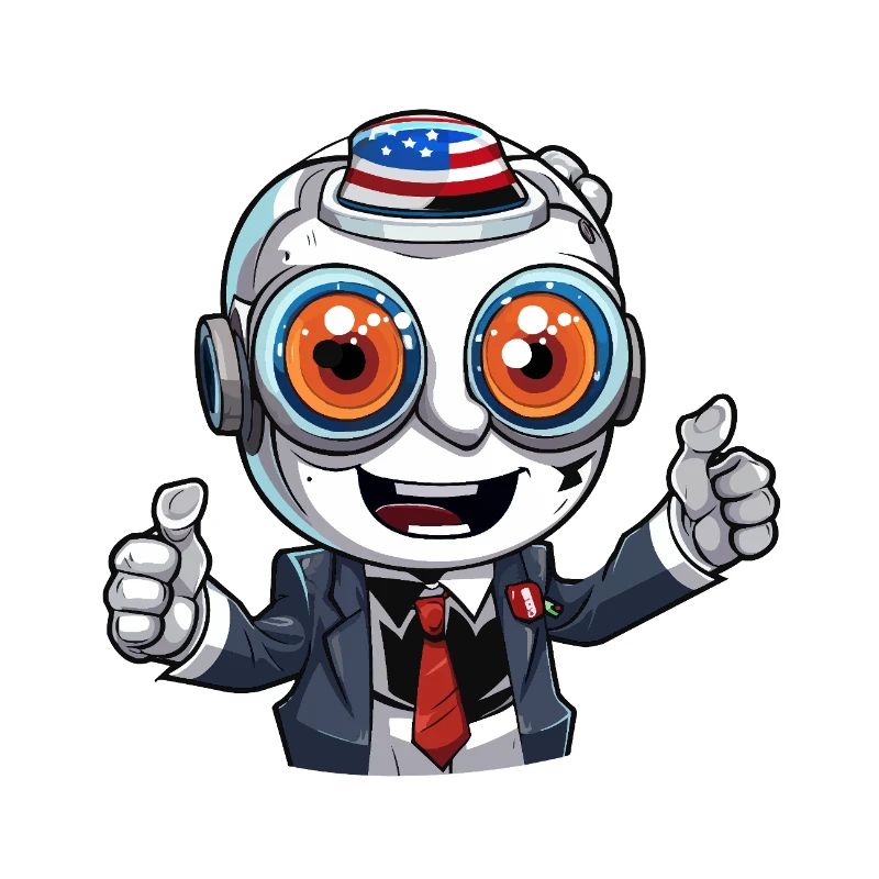 Robot mascot with flag hat