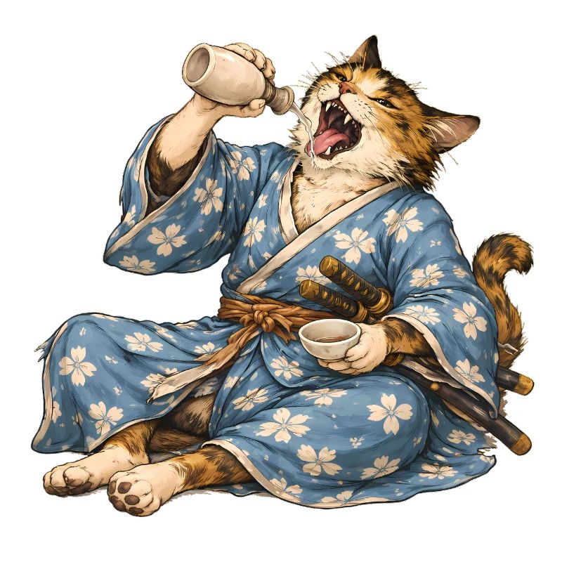 Saké de chat samouraï style ukiyo-e japonais