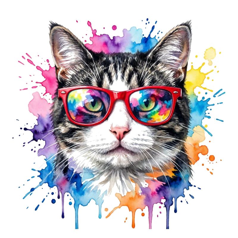 Katzengesicht im Regenbogen-Aquarell Geschenk