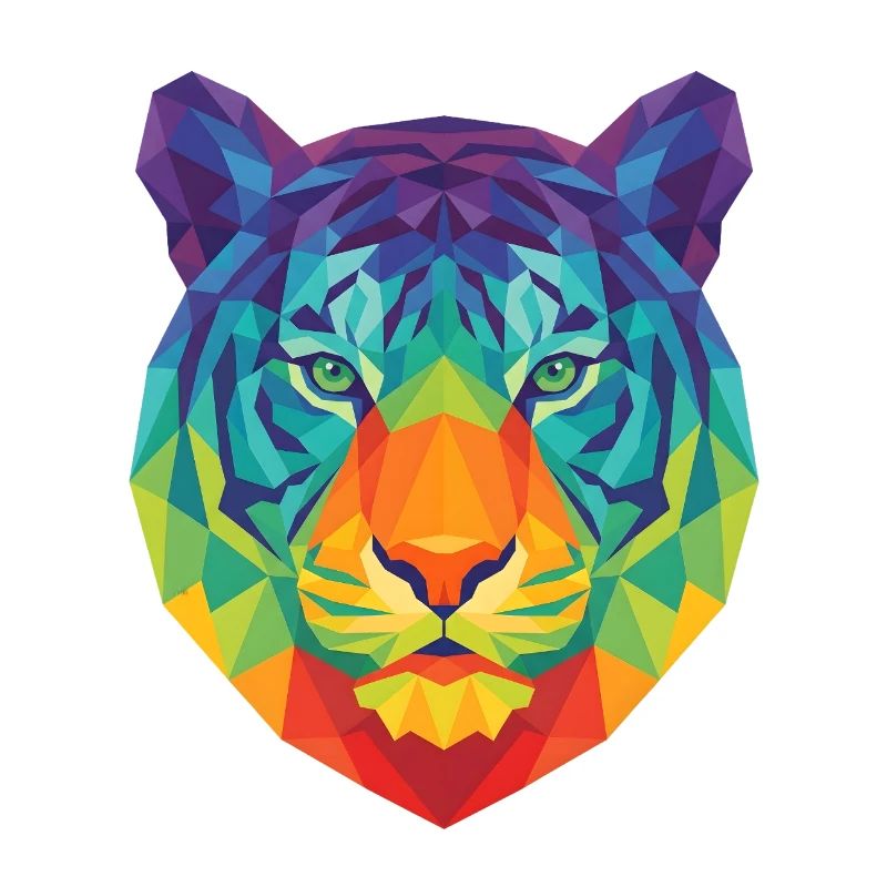 Neon Blue Geometric Tiger Head Pop Art