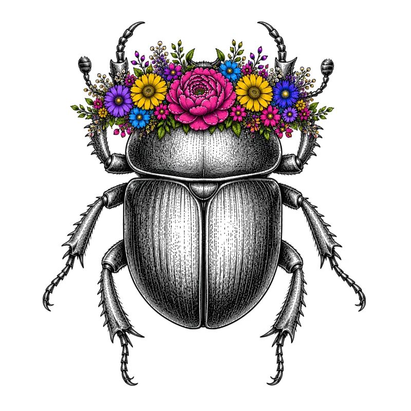 Skarabäus mit Blumenkrone
