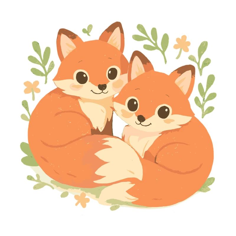 Two cute foxes cuddled up in the forest