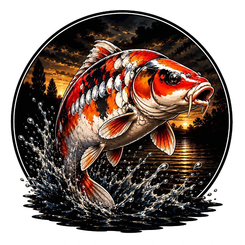 Red White Koi Carp Sunset Design