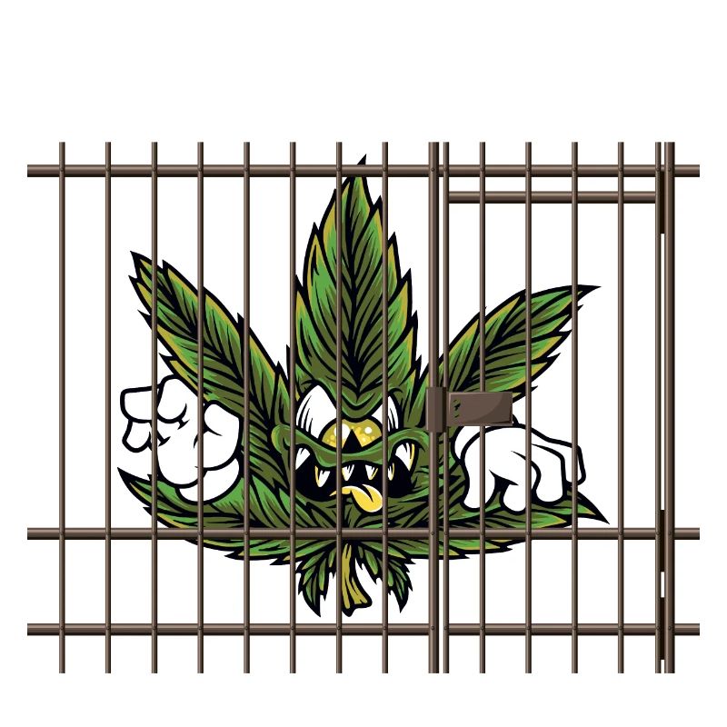 FREE BUBATZ! Cartoon Cannabisblatt hinter Gittern
