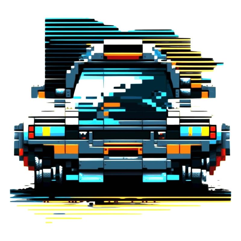 Futuristic car in 8 bit pixel design