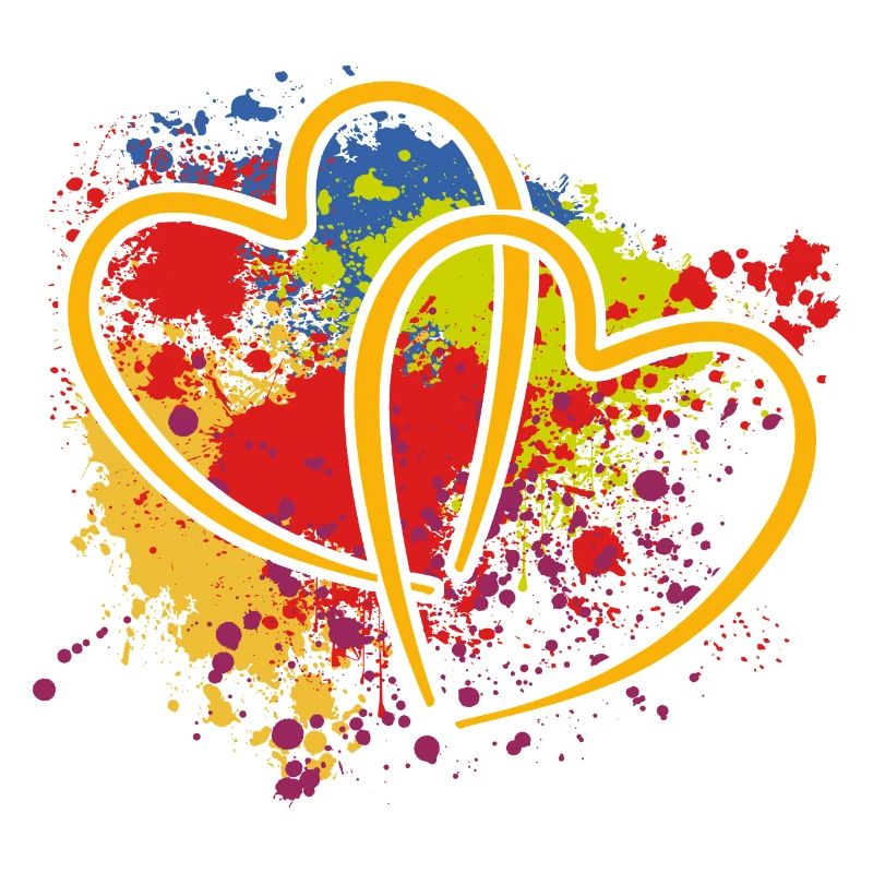 Deux cœurs entrelacés sur des éclaboussures de couleur
