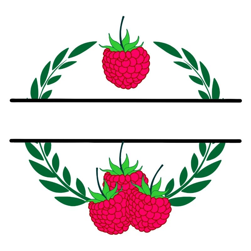 Raspberry in laurel wreath with red raspberry