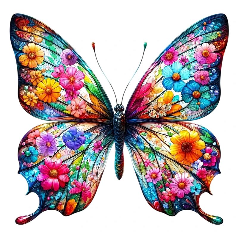 Papillon décoré de fleurs