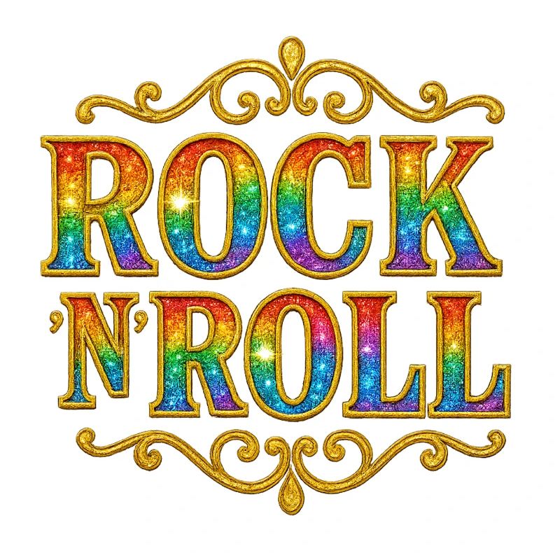 Regenbogen-Glitzer-Rock-N-Roll-Schild