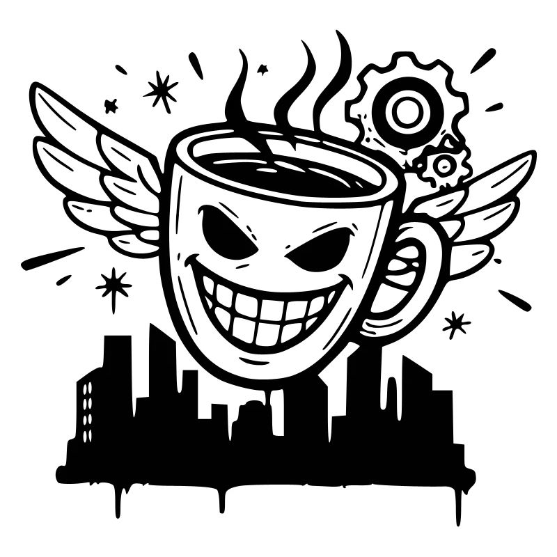 Crazy Coffee Cup Wings Vector