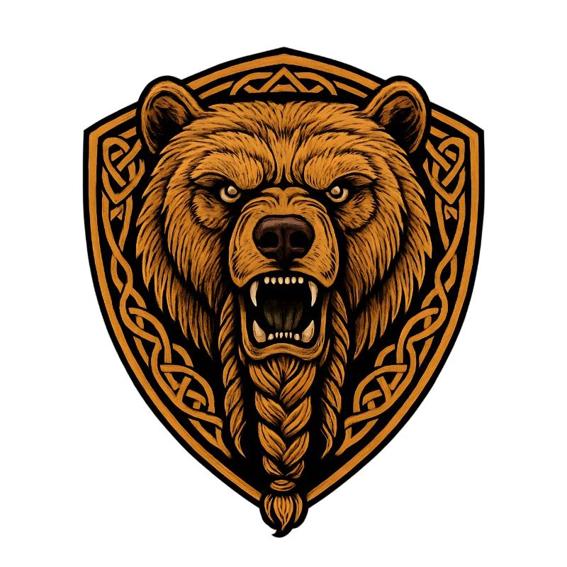 Brown bear in shield with braid