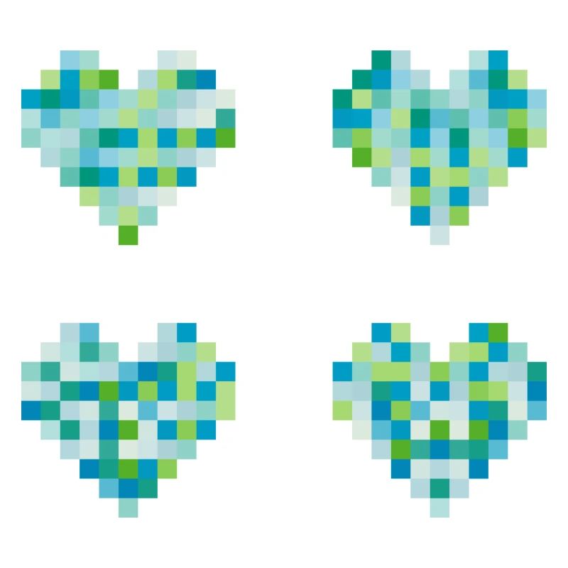 Cœurs 4 pixels - couleurs pastel néon - bleu - vert