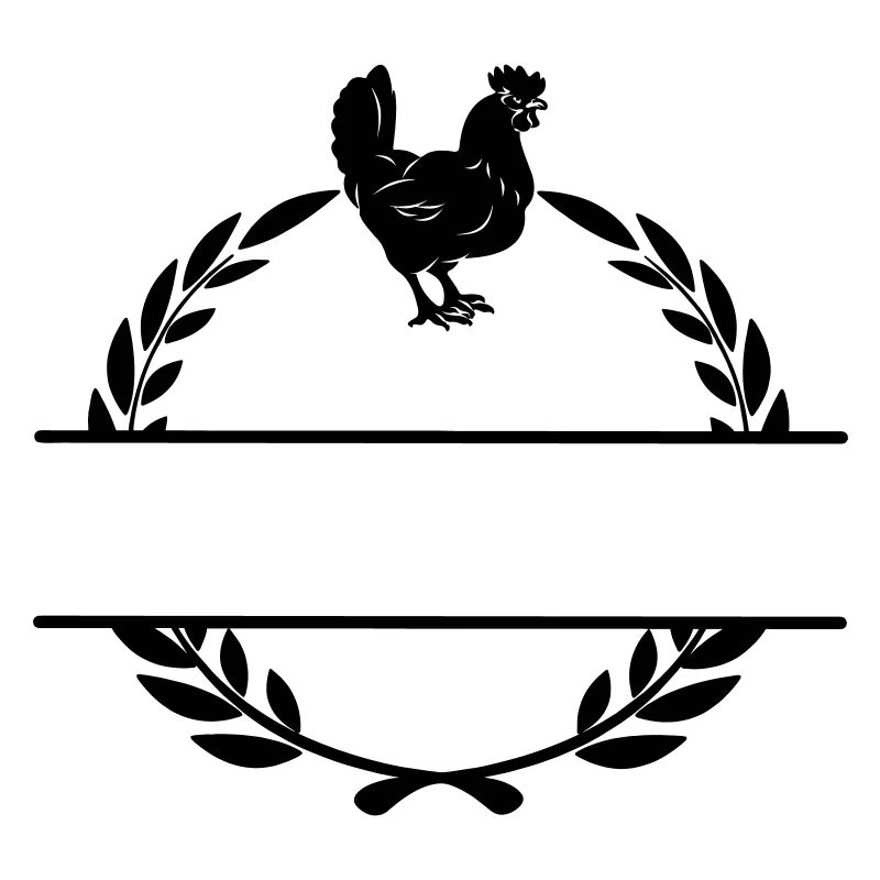 black chicken in laurel wreath monogram