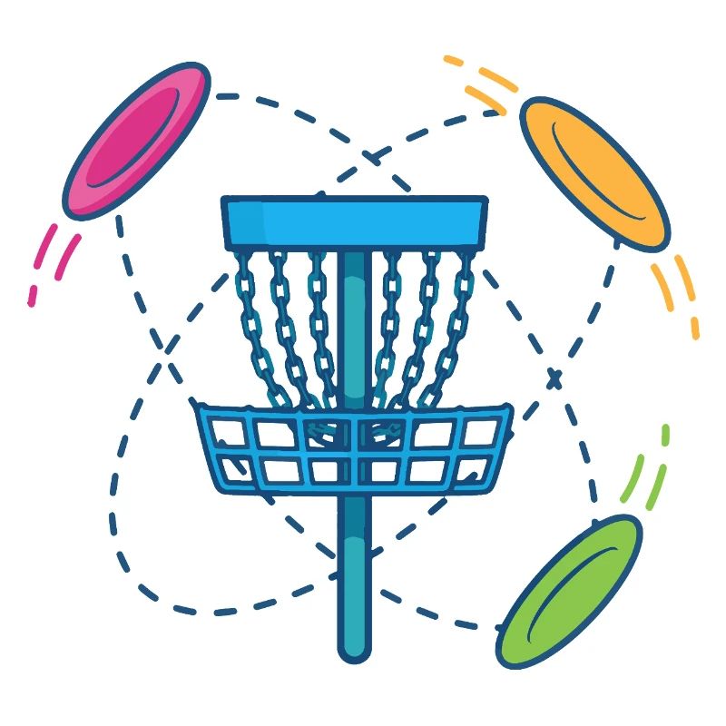 Disc Golf Basket and Flying Discs Scene