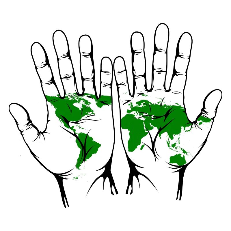 Hands with world map