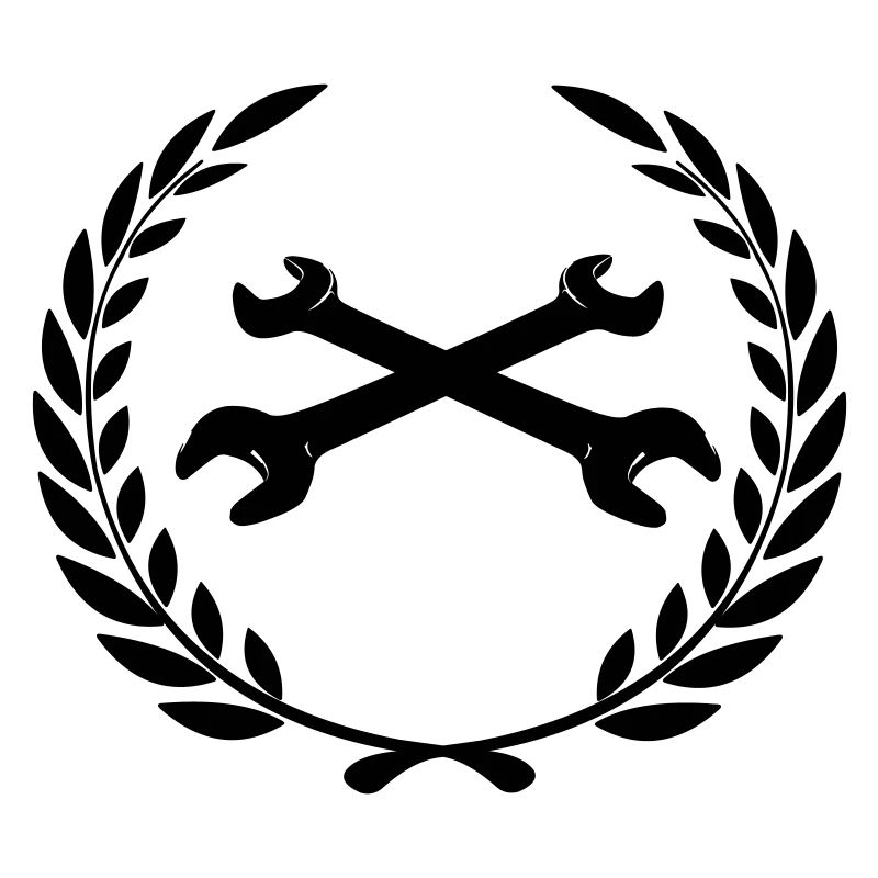 Wrenches logo for tinkerer in laurel wreath