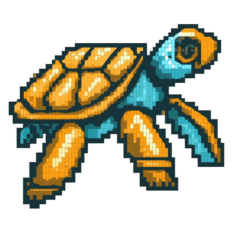 Sea turtle in nostalgic 8 bit graphics