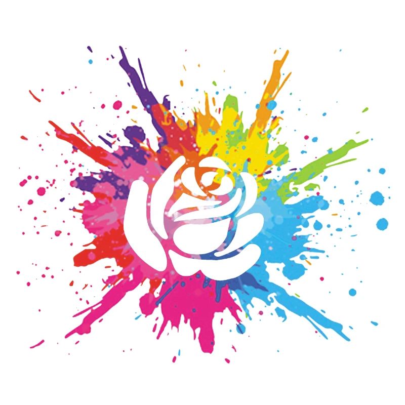White flower and multicolored explosion