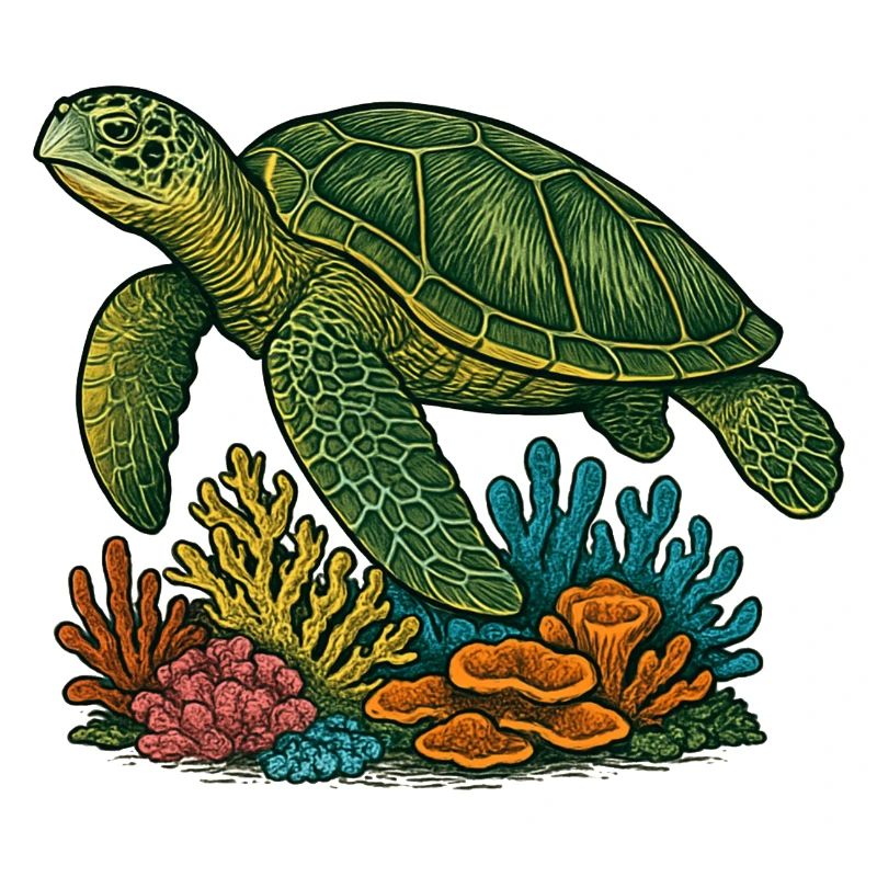 Conception de plongeur de tortue de mer verte