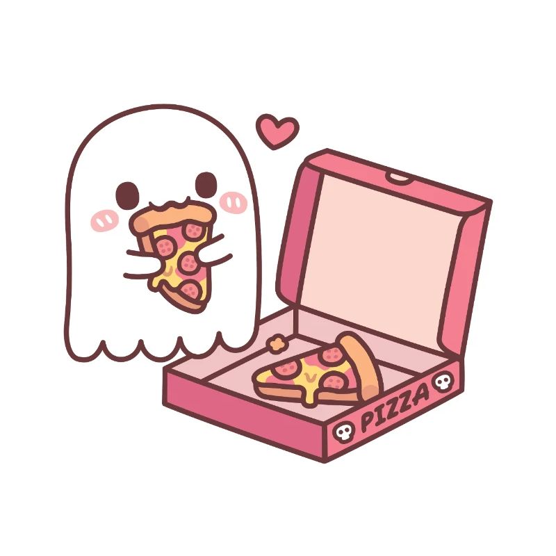 Fantôme mignon mangeant de la pizza drôle