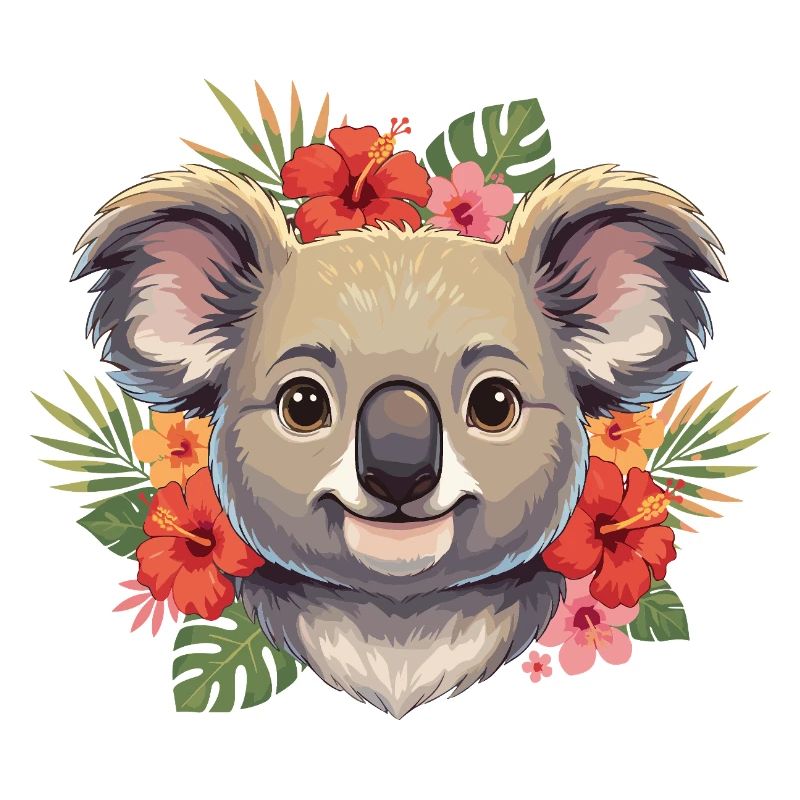 Koala avec une couronne de fleurs