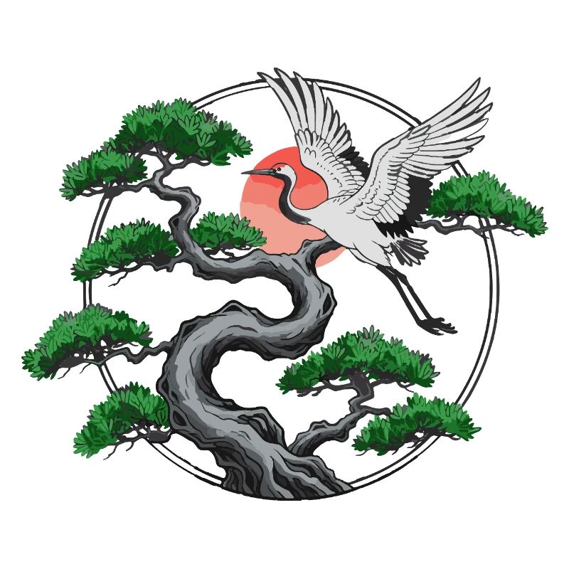 Cranes & Twisted Pine Tree
