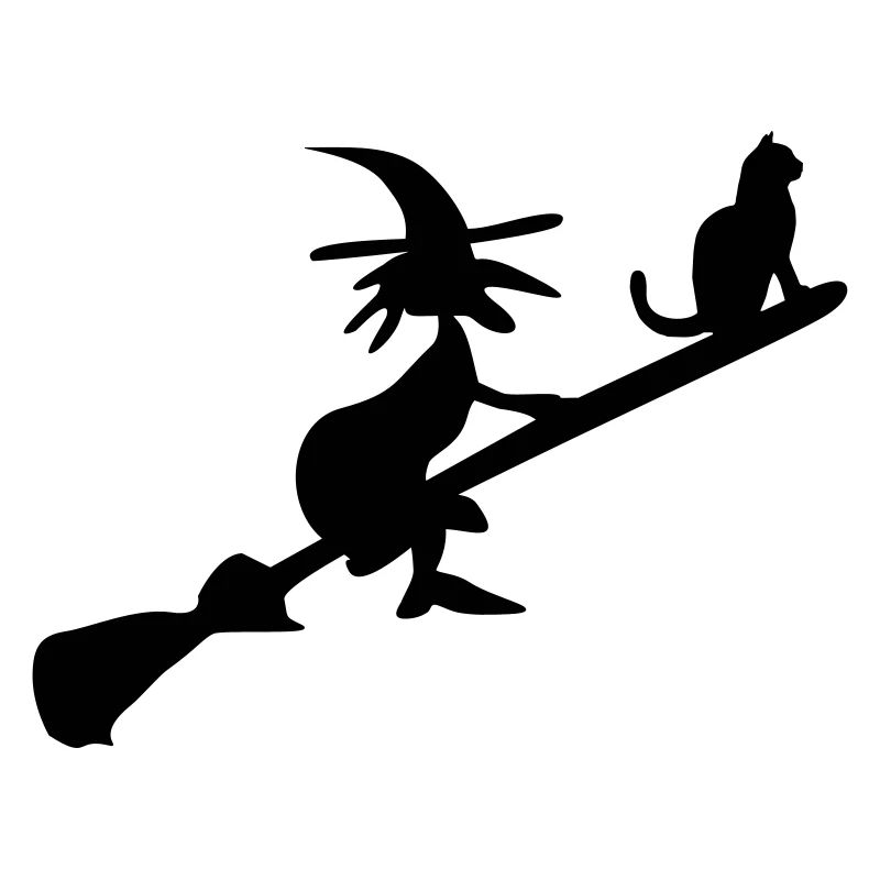Sorcière et chat sur balai