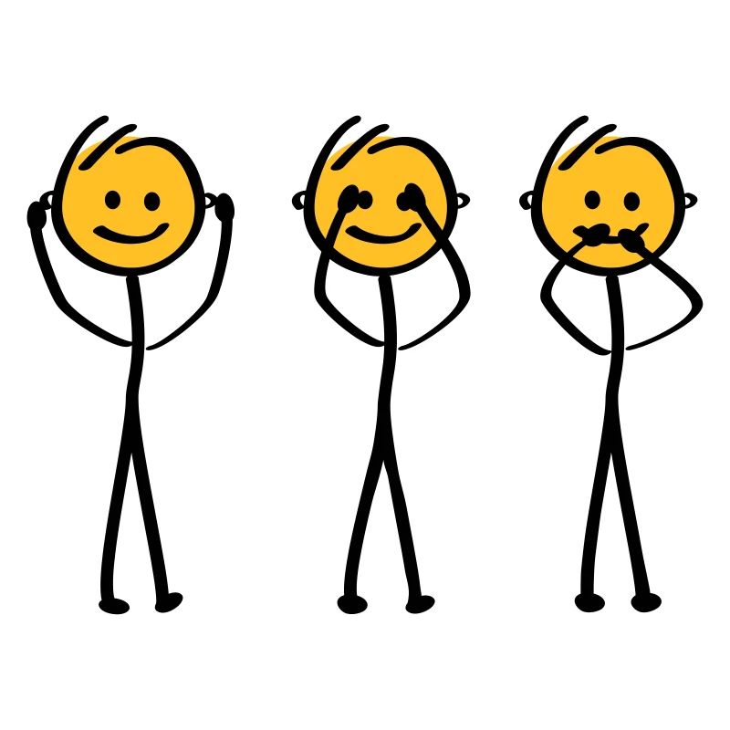 Slogan Hear, see and be silent. Three monkeys