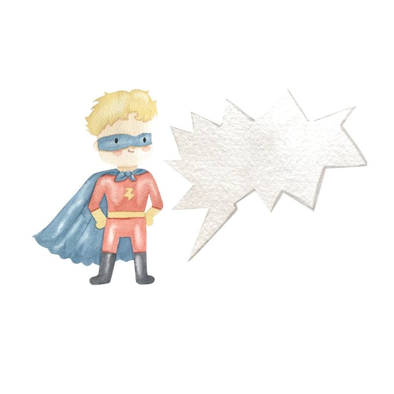 Kinder Superheld mit Sprechblase