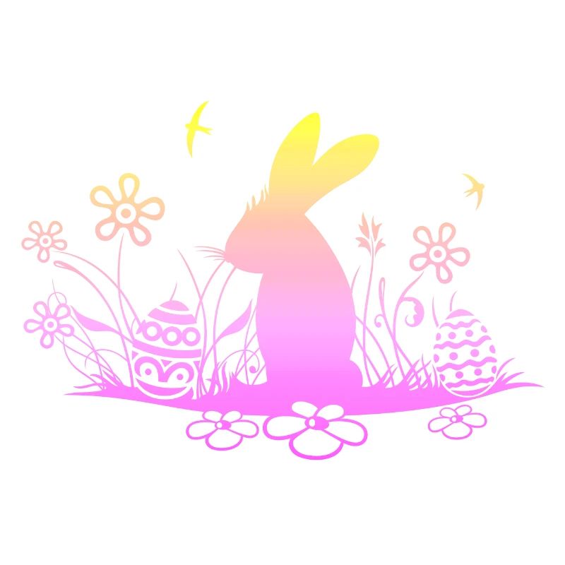 Easter bunny on meadow with swallows