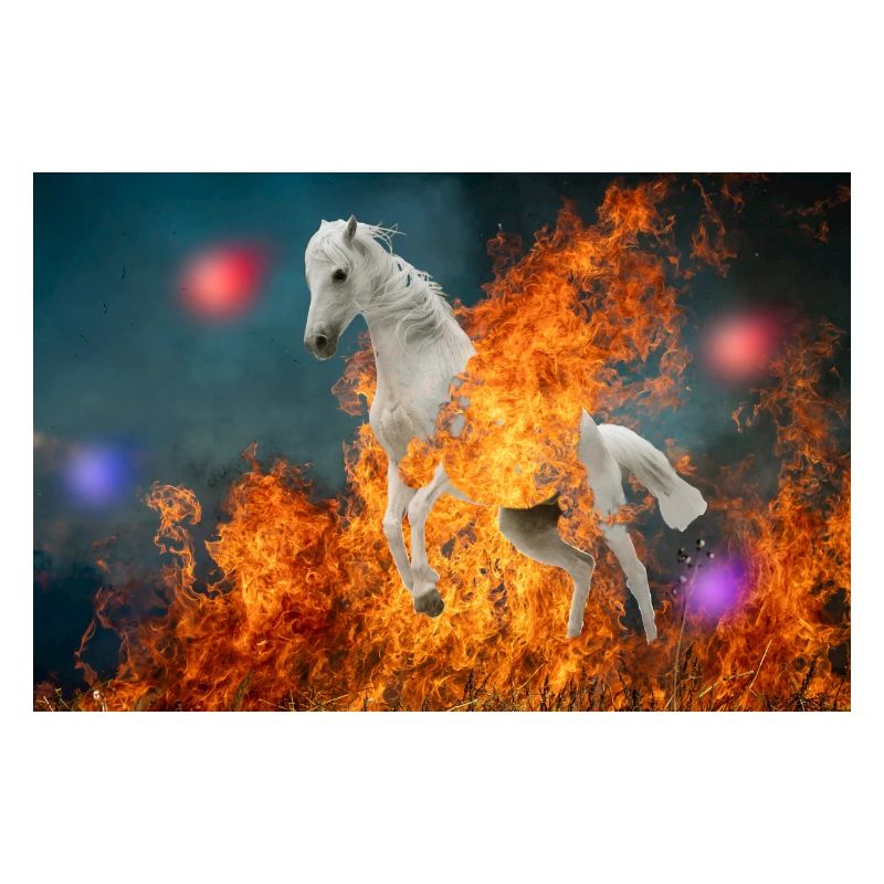 Un cheval en feu.
