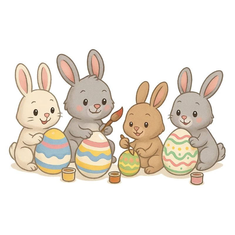 Bunny friends paint Easter eggs – Sweet Easter design