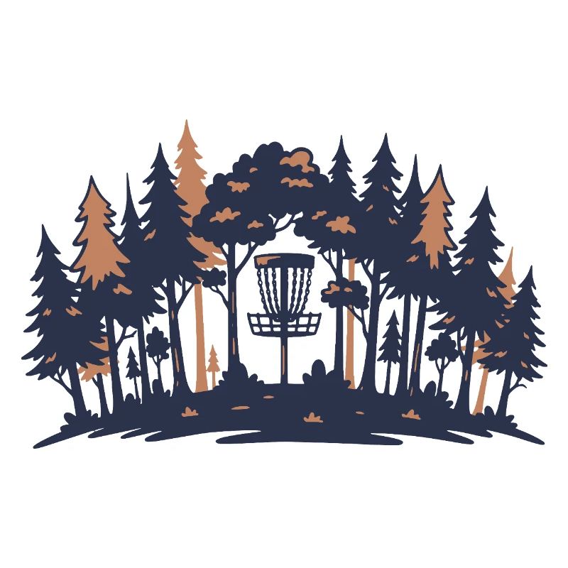 Scène de disc golf Silhouette du panier forestier