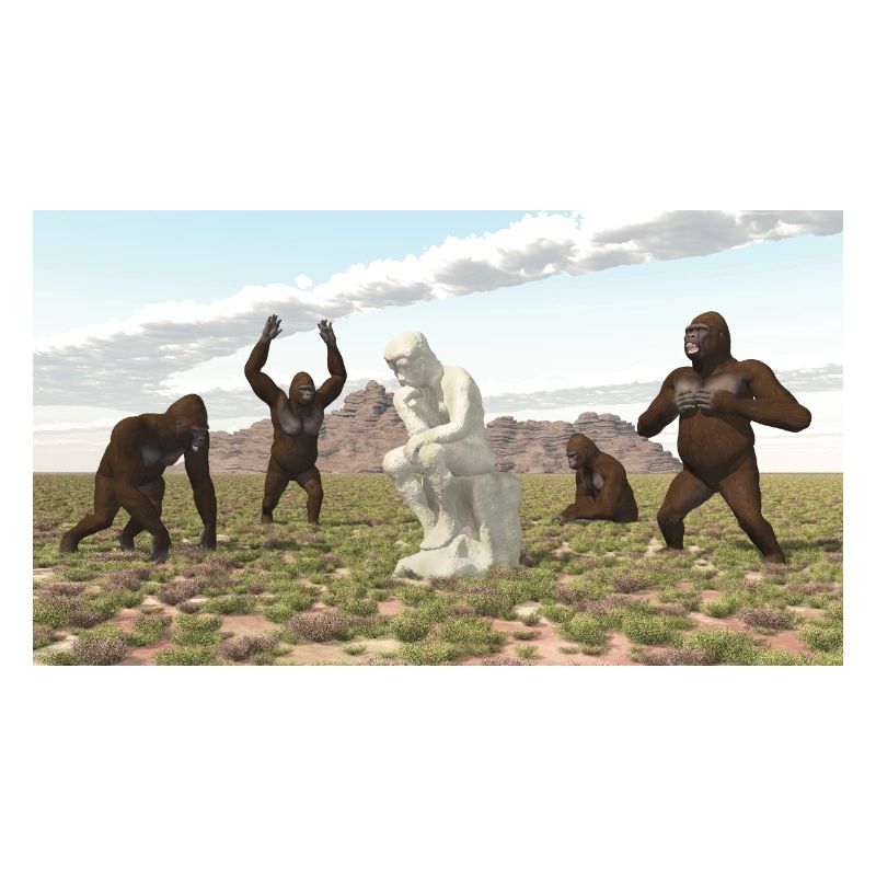 Gorillas with Thinker Sculpture