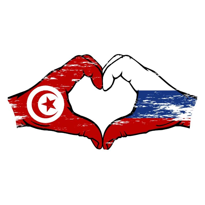 Tunisie Russie Drapeau Mains Coeur Forme Utilisé