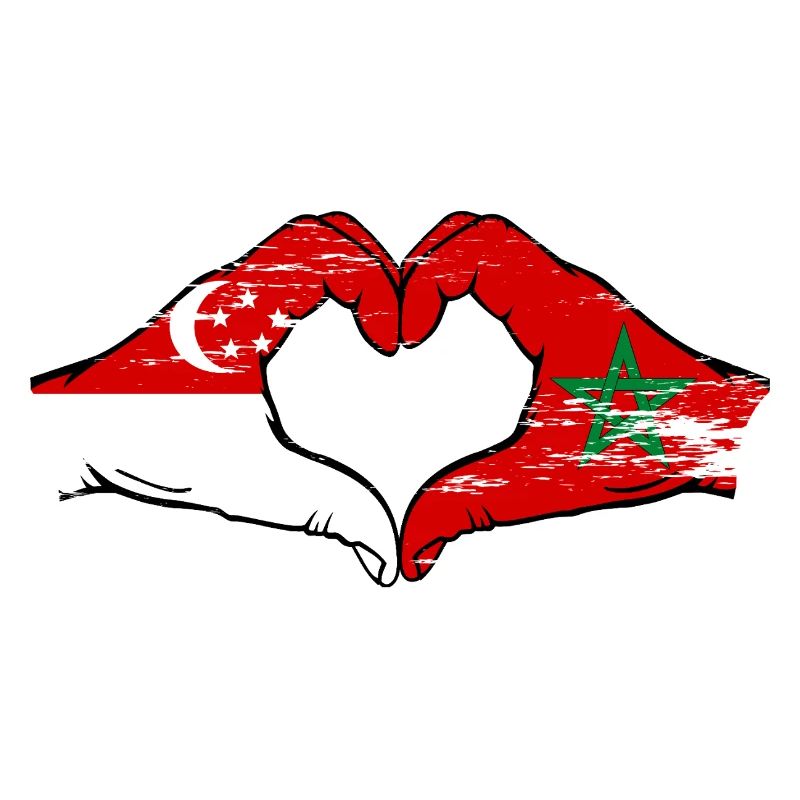 Singapour Maroc Drapeau Mains Coeur Forme Utilisé