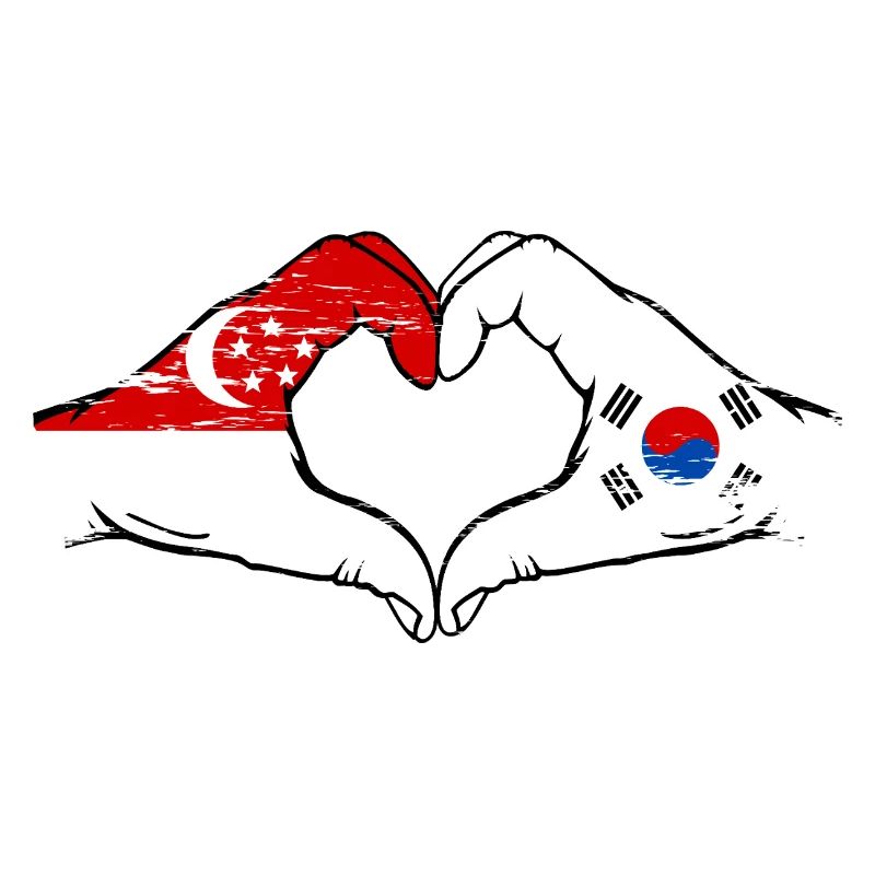 Singapour Drapeau de la Corée du Sud mains forme de coeur utilisé