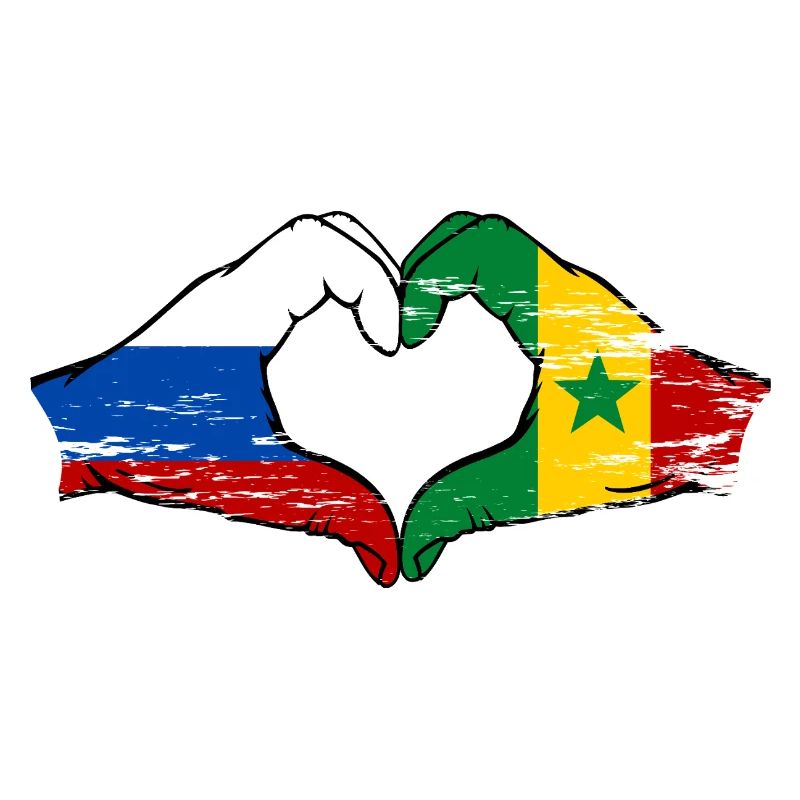 Russie Sénégal Drapeau Mains Coeur Forme Utilisé