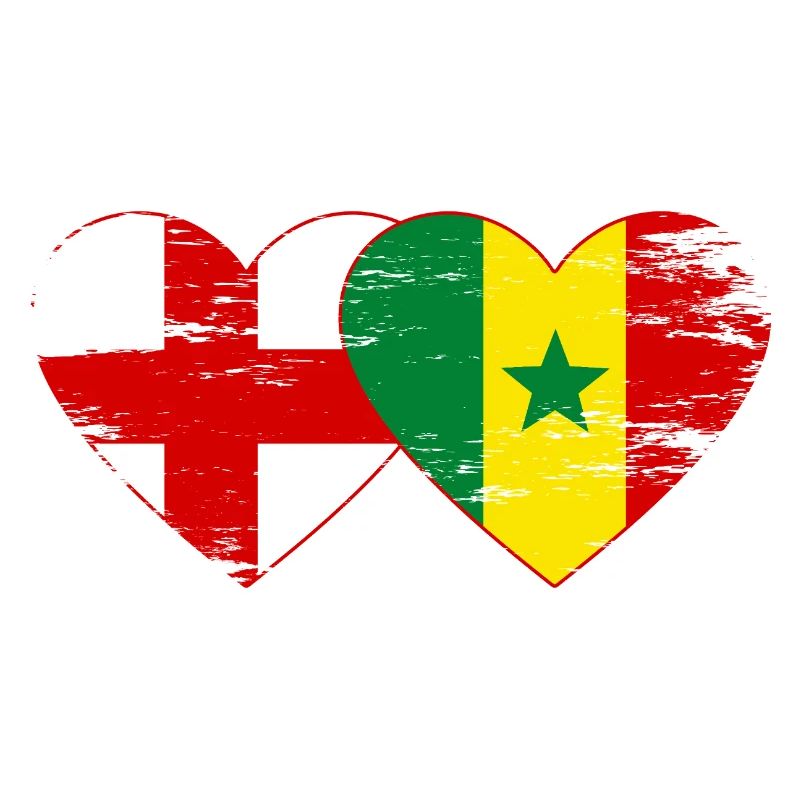 Angleterre Sénégal Drapeau Mains Coeur Forme Utilisé