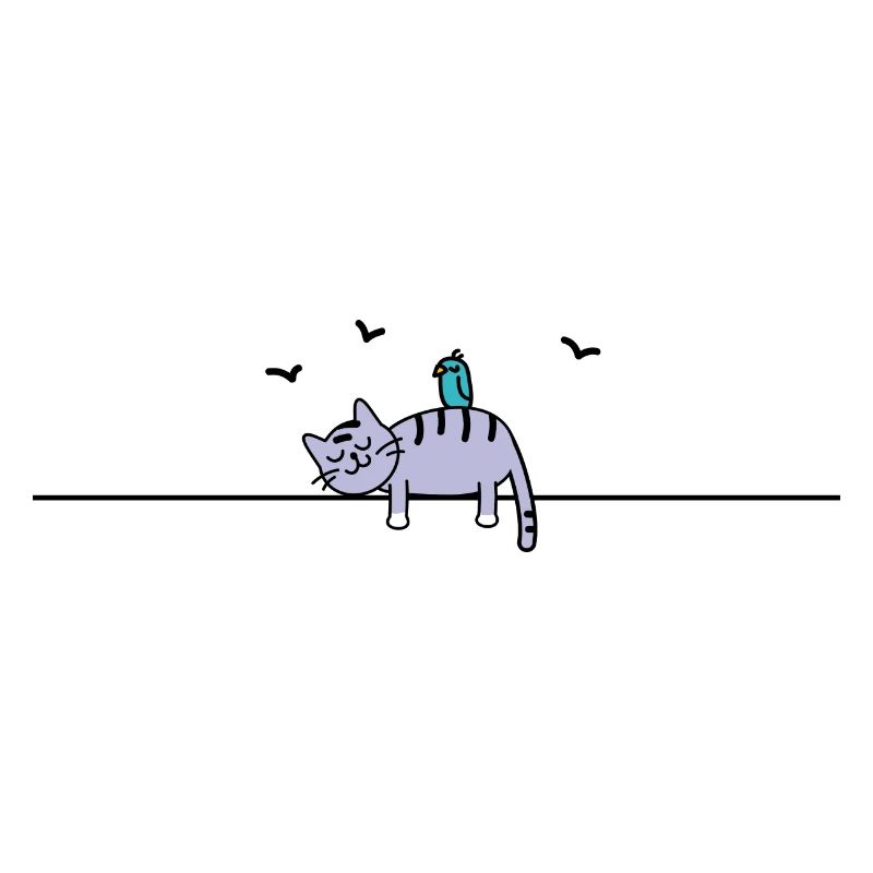 Schlafende Katze mit Vogel